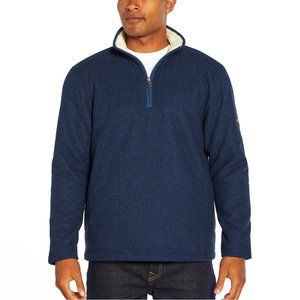 Orvis Men's 1/4 Quarter Zip Fleece Lined Textured Pullover Sweater - Navy Blue
